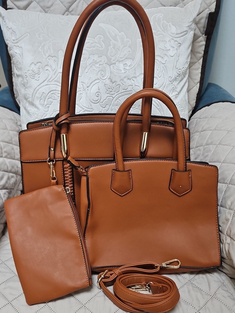 Stylish Tan Women's Tote Bag with Removable Pouch